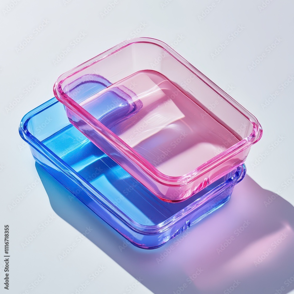 Soap dish set with two transparent glass trays and two pink and blue plastic trays, stylish and colorful. Soap dish set with two transparent glass trays and two pink and blue plastic trays, stylish and colorful.