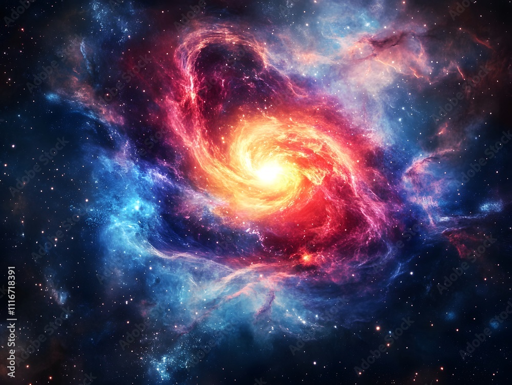 Fototapeta premium Mesmerizing abstract image featuring swirling golden particles in a spiral formation, evoking cosmic energy and dynamic motion against a dark background