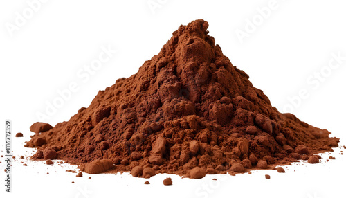 Cocoa powder, finely textured and rich brown in color, isolated on a white background photo