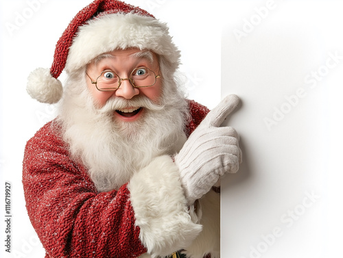 Święty Mikołaj trzyma pustą kartkę na dowolne życzenia, list