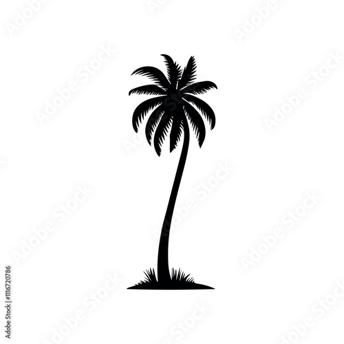 Palm tree black coconut icon. Palmetto beach black summer palm tree hawaii vector icon.