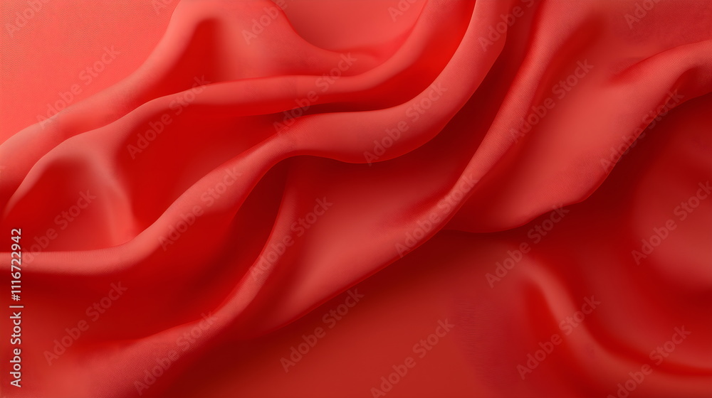 Obraz premium Red silk fabric, smooth and glossy texture, soft folds and ripples highlighted, luxurious banner layout with copy space