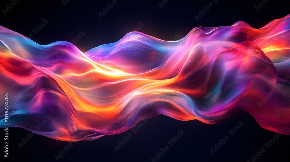 Futuristic abstract 3D holographic shape with fluid iridescent colors and glowing effects, creating a dynamic visual experience against a black background Futuristic abstract 3D holographic shape with fluid iridescent colors and glowing effects, creating a dynamic visual experience against a black background