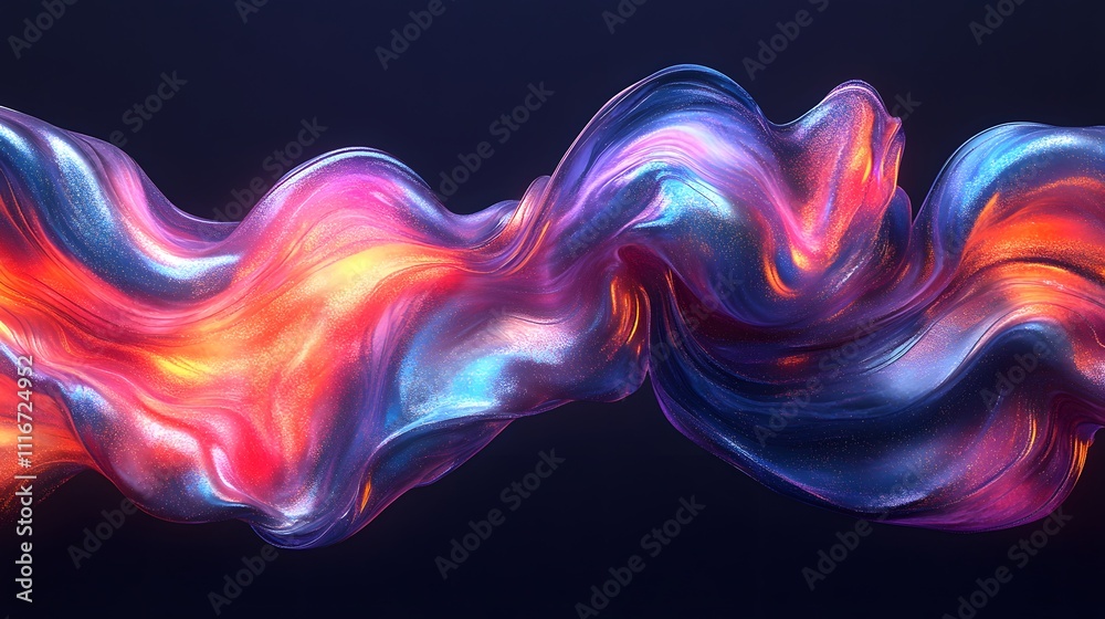 Futuristic abstract 3D holographic shape with fluid iridescent colors and glowing effects, creating a dynamic visual experience against a black background Futuristic abstract 3D holographic shape with fluid iridescent colors and glowing effects, creating a dynamic visual experience against a black background