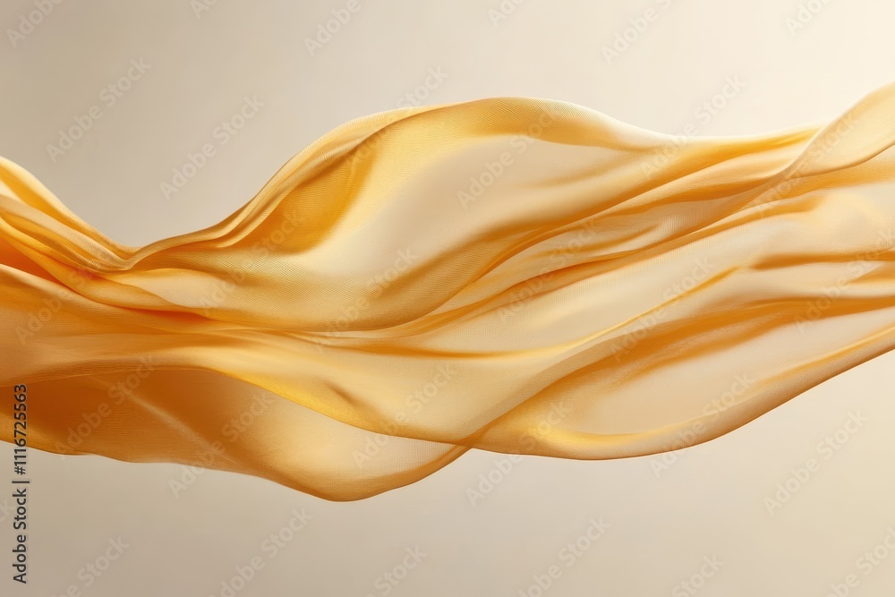 Obraz premium A piece of golden fabric flowing in the air as if caught in a breeze