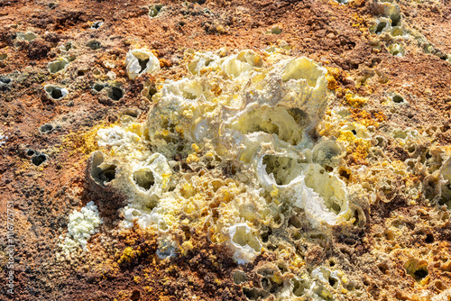 Colourful spings of acid in Dallol, Danakil depression, Ethiopia photo