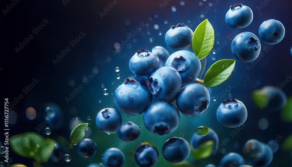 Blueberries in mid-air, emphasizing their healthy, organic nature. Generated image Blueberries in mid-air, emphasizing their healthy, organic nature. Generated image