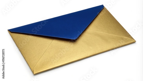 Luxurious gold and blue envelope on a white background, symbolizing elegance and luxury, perfect for formal occasions and business use photo