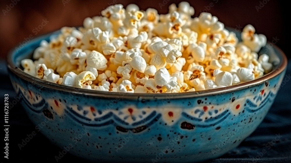 Bright basket of popcorn on a bright background Bright basket of popcorn on a bright background