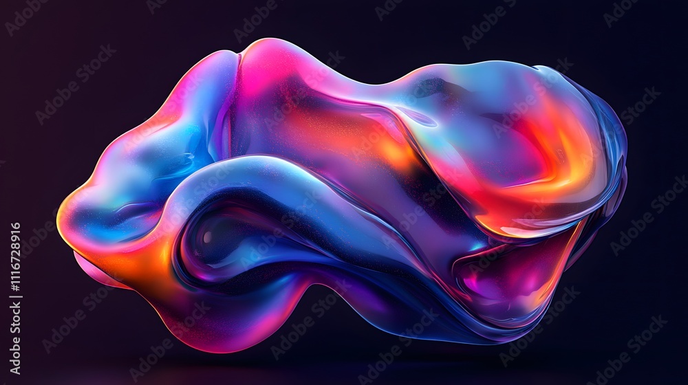 Futuristic abstract 3D holographic shape with fluid iridescent colors and glowing effects, creating a dynamic visual experience against a black background Futuristic abstract 3D holographic shape with fluid iridescent colors and glowing effects, creating a dynamic visual experience against a black background