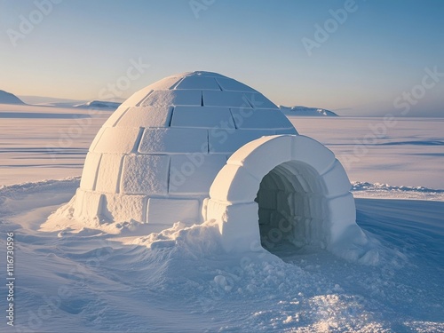 Igloo or snow house is shaped like a dome with a hole in the tunnel. temporary residence of the Eskimo tribe in the north to ward off the cold air photo