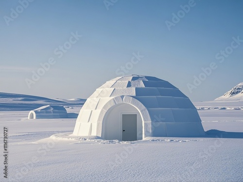 Igloo or snow house is shaped like a dome with a hole in the tunnel. temporary residence of the Eskimo tribe in the north to ward off the cold air photo