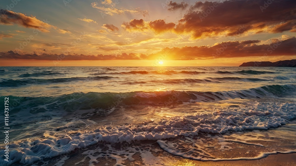 a relaxing beautiful sunset with some waves a relaxing beautiful sunset with some waves