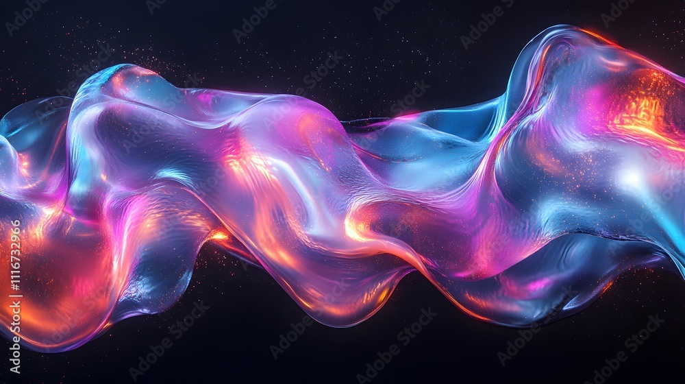 Futuristic abstract 3D holographic shape with fluid iridescent colors and glowing effects, creating a dynamic visual experience against a black background Futuristic abstract 3D holographic shape with fluid iridescent colors and glowing effects, creating a dynamic visual experience against a black background