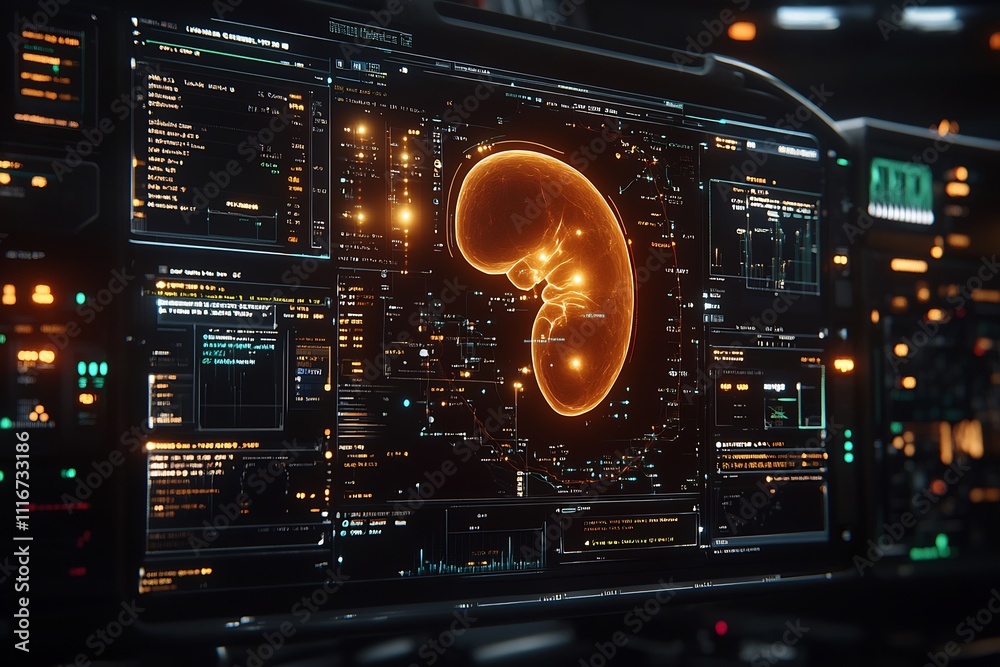 Obraz premium Kidney stones renal health dashboard visualizing how kidney stones diagnosed and monitored through imaging techniques under Nephrology