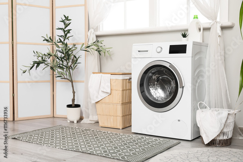 Baskets with laundry, washi...