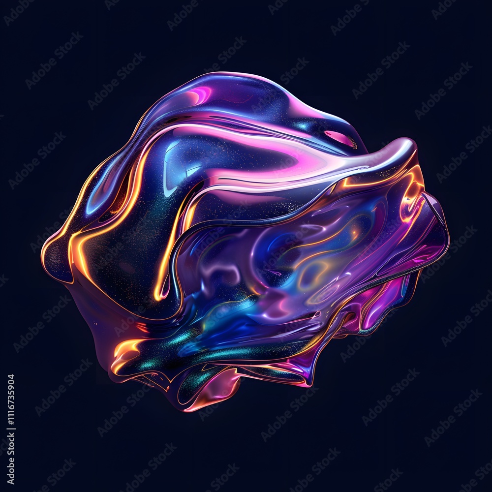 Futuristic abstract 3D holographic shape with fluid iridescent colors and glowing effects, creating a dynamic visual experience against a black background Futuristic abstract 3D holographic shape with fluid iridescent colors and glowing effects, creating a dynamic visual experience against a black background