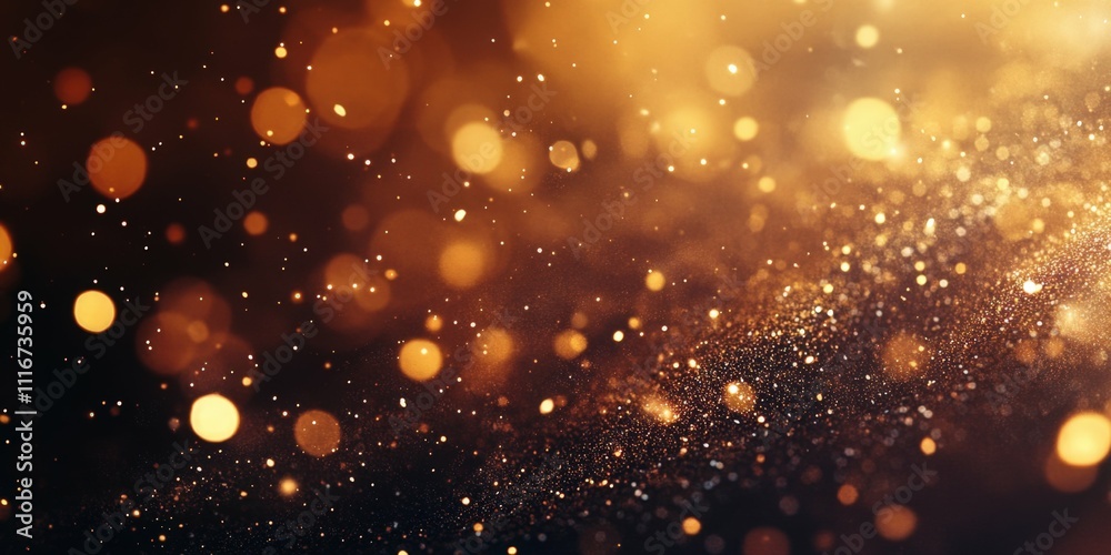 Fototapeta premium Shimmering golden glitter texture with soft focus, creating a festive and elegant look under warm diffused lighting