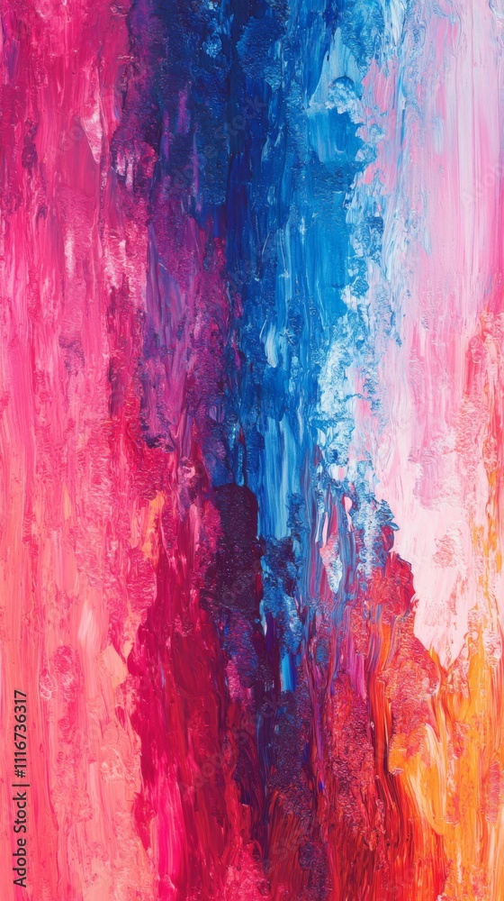 Fototapeta premium Colorful abstract oil painting with vibrant blue, pink, and red textures reflecting artistic creativity, modern expressionism concept
