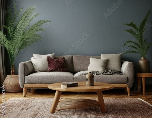 Simple Home Mockup Showcasing a Comfortable Sofa and Chic Coffee Table Arrangement