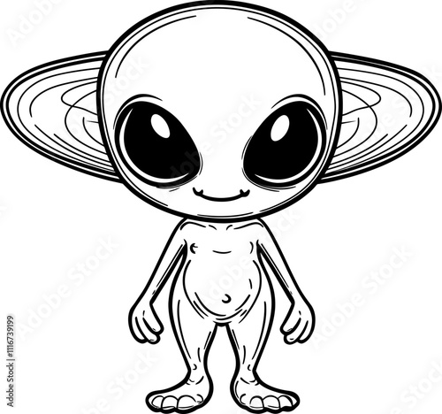 Alien, coloring page for kids, line art, black and white. photo