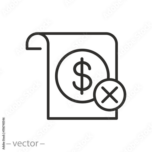 no tax form, tax cancellation icon, exempt, thin line vector illustration eps10