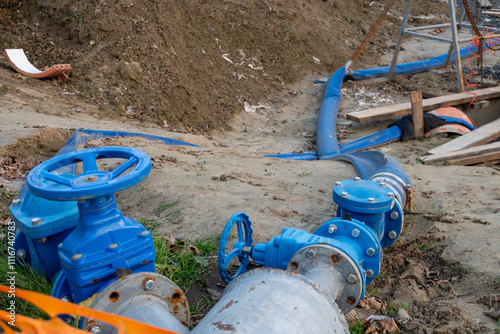 Wallpaper Mural Flange connections close-up. Repair of water supply system. Torontodigital.ca