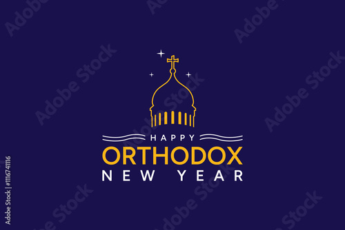 Happy Orthodox New Year Vector Illustration on Church