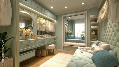 Luxurious Walk-in Closet with Elegant Decor photo