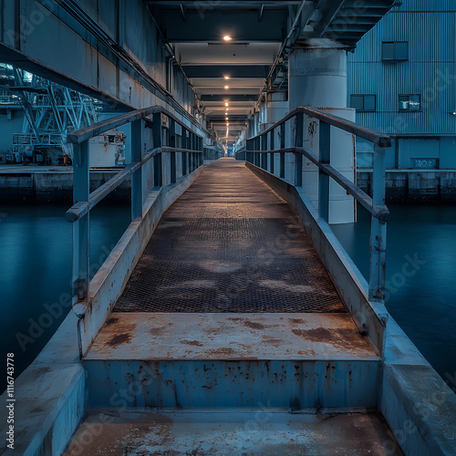 Ascending Perspective on a Navy Ramp Walkway: Dynamic Architecture photo