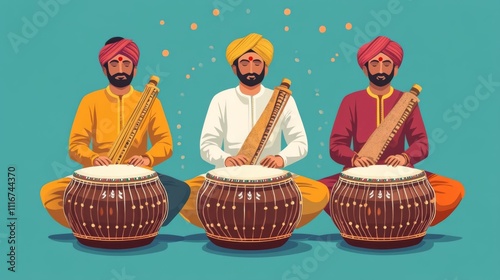 Traditional Indian Musicians Playing Drums