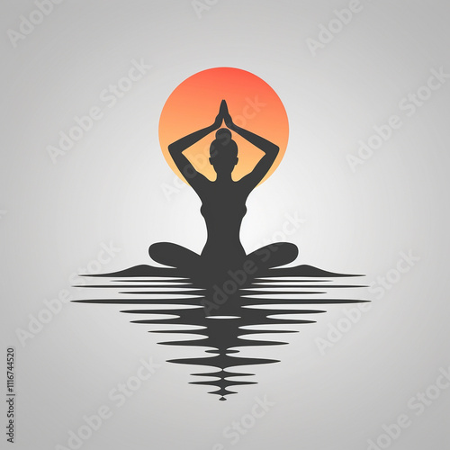 Yoga logo icon, girl doing yoga on empty white background