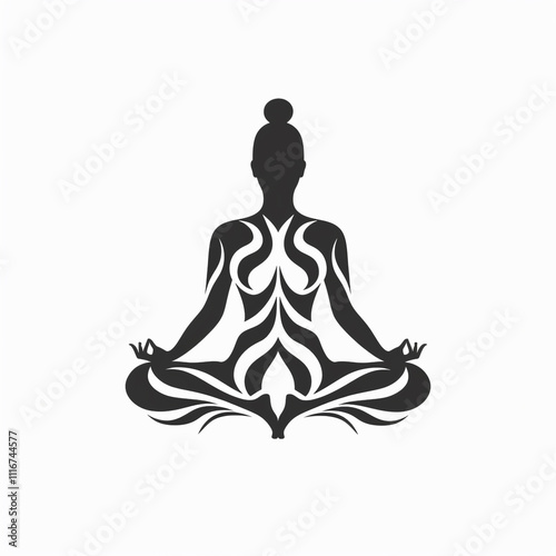 Yoga logo icon, girl doing yoga on empty white background