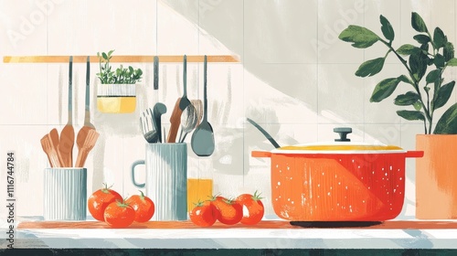 Preparing tomato soup in cozy kitchen with fresh ingredients