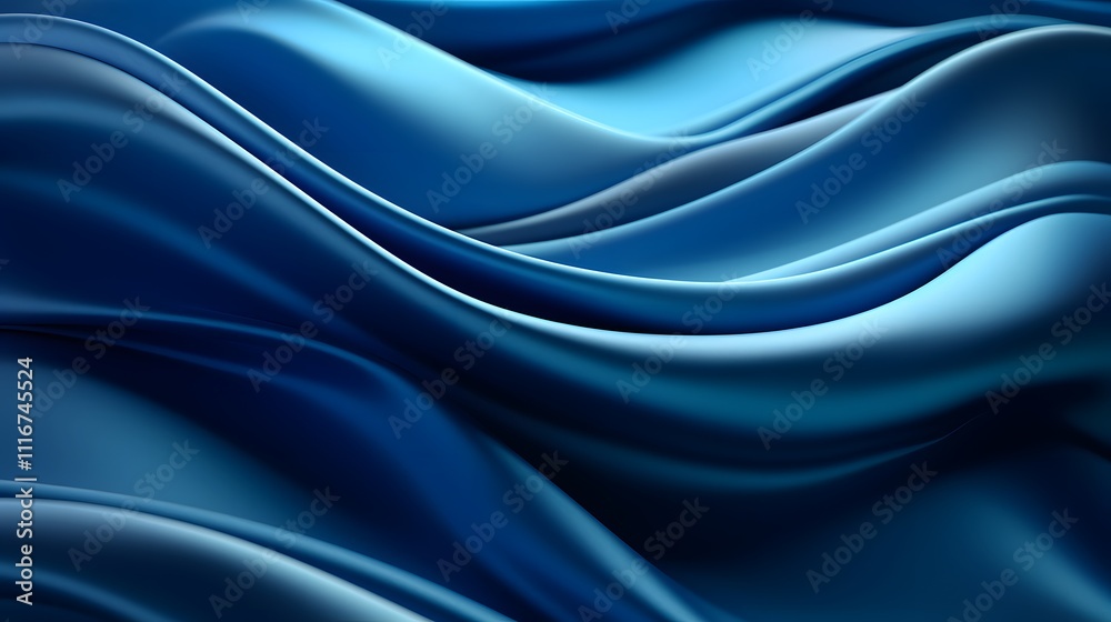 Obraz premium Luxurious flowing blue fabric creating an elegant and smooth texture with soft curves and seamless folds.