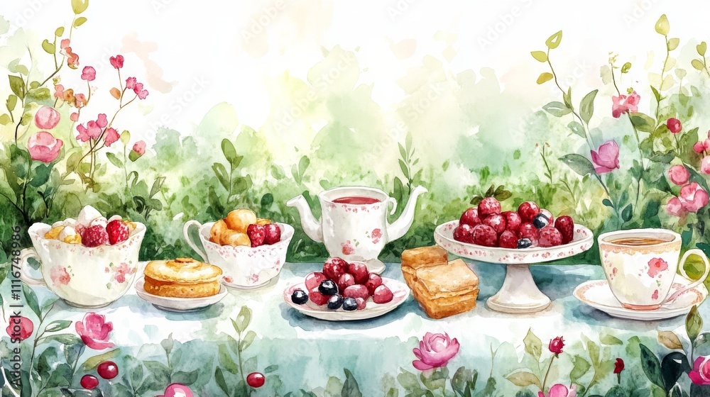 Watercolor Tea Party Delight Watercolor Tea Party Delight