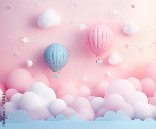 Balloons rising into a pastel-colored sky peaceful and serene