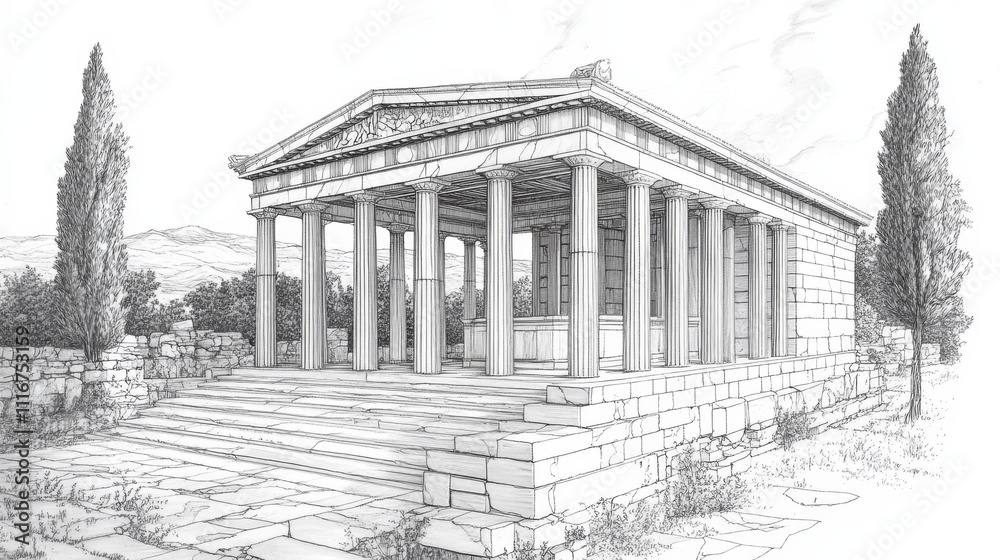 Fototapeta premium Ancient Greek Temple Sketch