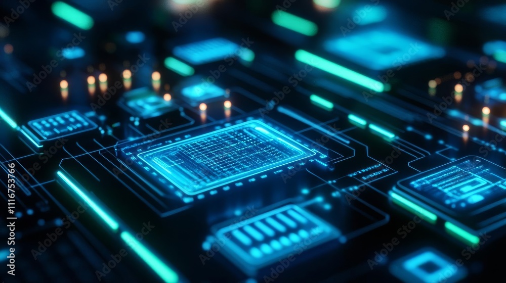 Smart warehousing systems, holographic logistics interfaces, glowing blue and green hues, advanced tech visuals Smart warehousing systems, holographic logistics interfaces, glowing blue and green hues, advanced tech visuals