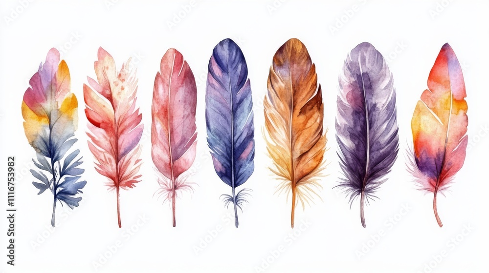 Vibrant Watercolor Feathers Illustrations