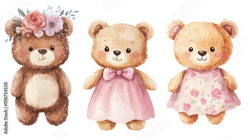 Wallpaper Mural Adorable Watercolor Teddy Bears Illustration Torontodigital.ca