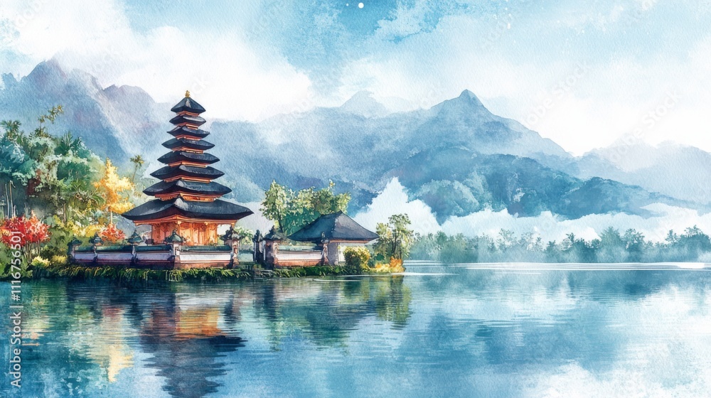 Obraz premium Temple by the Lake