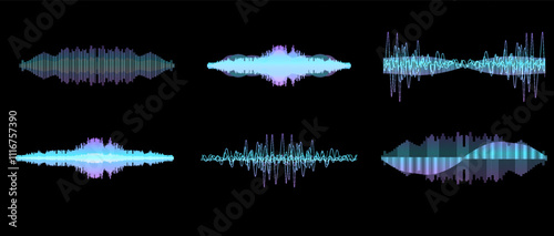 Visual representation of sound waves showing different frequencies and amplitudes in a digital format.