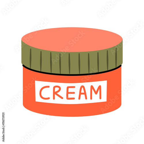 Cream in a coral container. Skin care product. Mock up cosmetic packaging design. Jar with cream isolated on a white background.