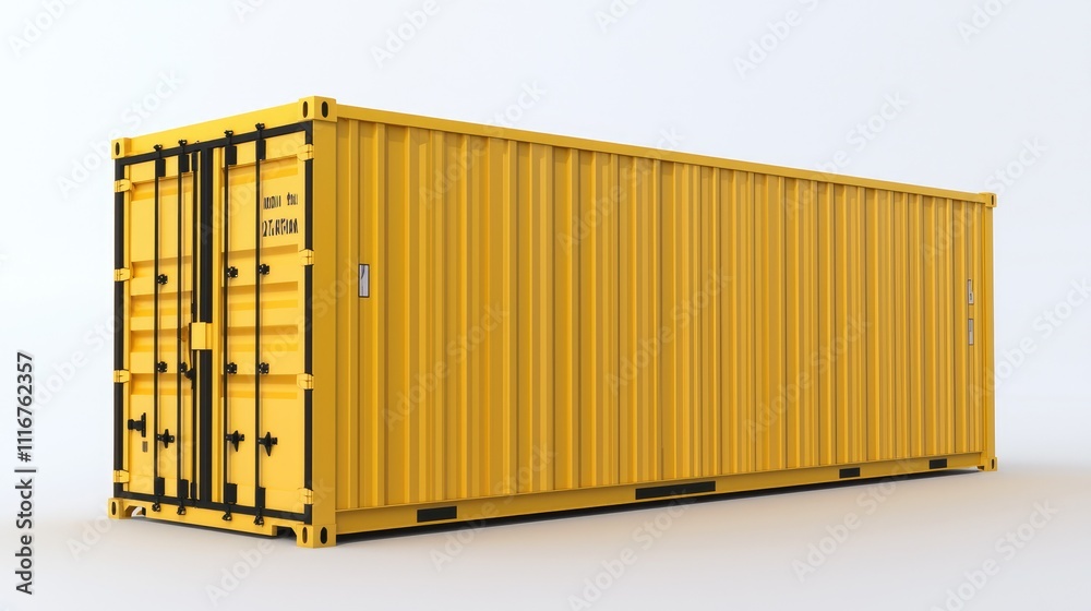 Bright Yellow Shipping Container on White Background for Industrial and Logistics Use Bright Yellow Shipping Container on White Background for Industrial and Logistics Use
