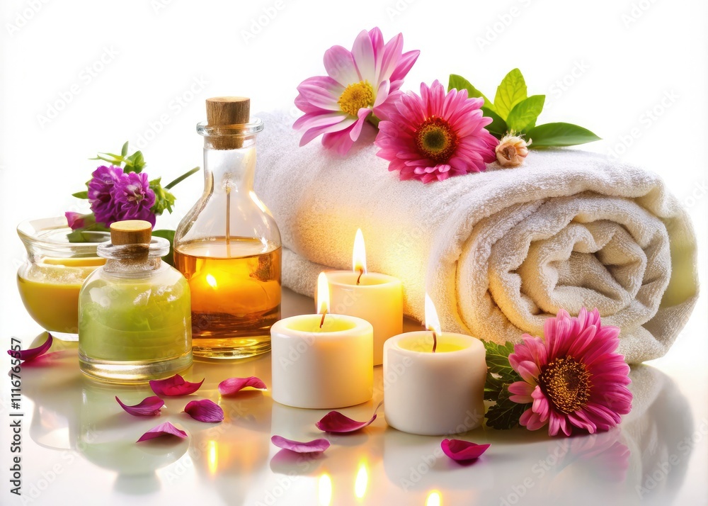 Experience ultimate serenity at our tranquil spa retreat, adorned with candles, soft towels, fresh flowers, and soothing essential oils for your perfect wellness escape. Experience ultimate serenity at our tranquil spa retreat, adorned with candles, soft towels, fresh flowers, and soothing essential oils for your perfect wellness escape.