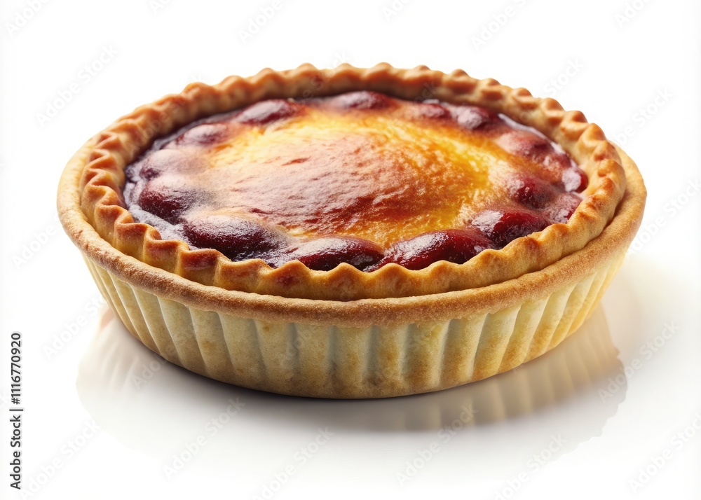 Indulge in a nutritious pie featuring a wholesome crust, elegantly presented on a solitary white background, perfect for minimalist culinary photography inspiration.