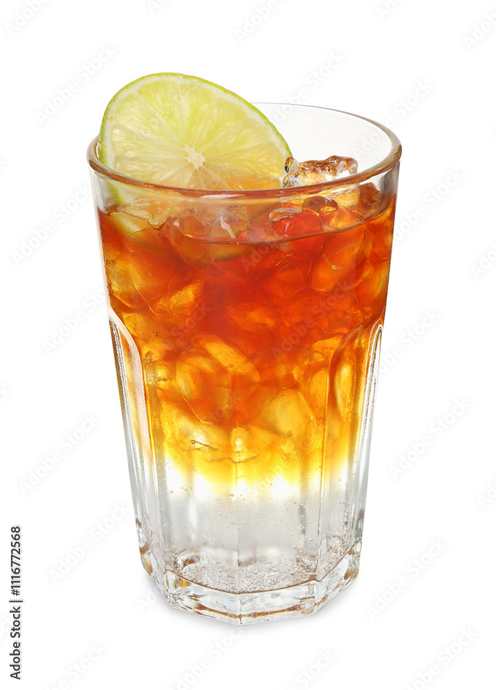 Refreshing espresso tonic drink with slice of lime isolated on white Refreshing espresso tonic drink with slice of lime isolated on white