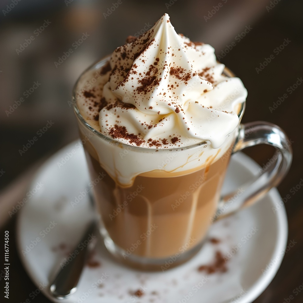 Creamy Coffee Drink with Whipped Cream Cocoa Topping Creamy Coffee Drink with Whipped Cream Cocoa Topping