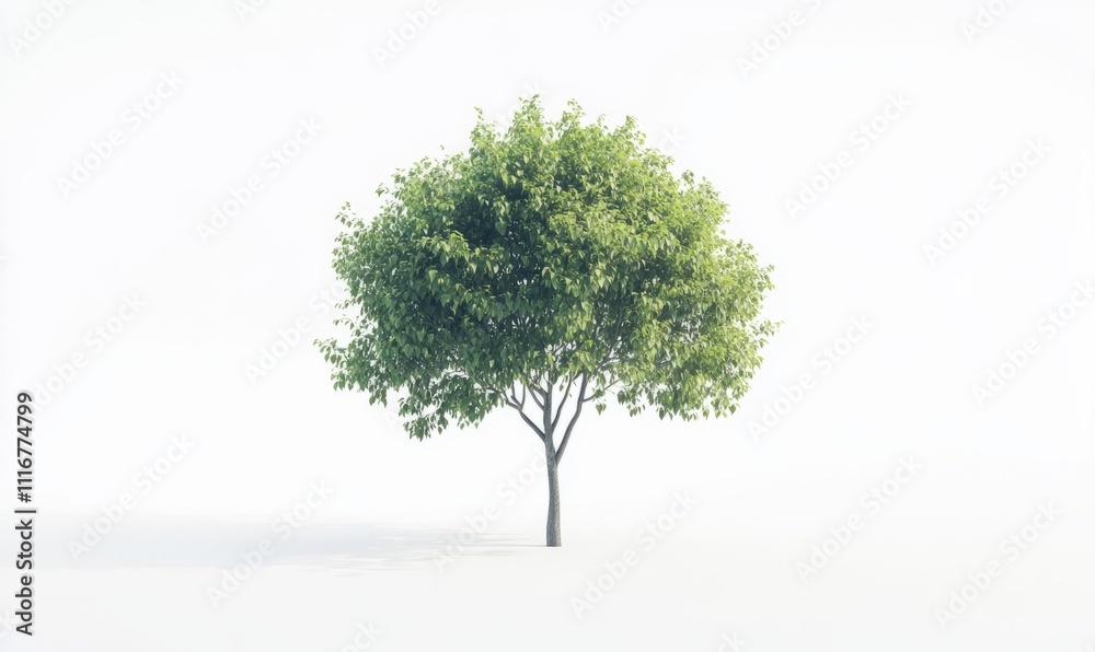 Obraz premium Green tree with dense foliage isolated against a white background. The tree represents growth, nature, and the beauty of the natural world.